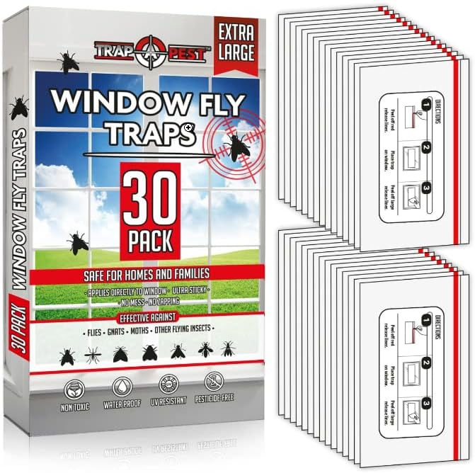 Window Fly Traps Indoor Clear (30 Pack) - Fly Window Traps for Indoors Sticky, Indoor Fly Trap Non-Toxic Fly Strips for Windows - Fly Sticky Traps Indoor Fly Paper Indoor Bug Sticky Traps (8.25" x 5")