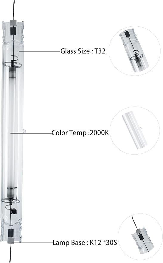 HPS1000W Double Ended high Pressure Sodium Grow Light Bulb High PAR Enhanced Warm Light Spectrums CCT 2100K Lamp for Plants Grow Light Bulbs for Indoor Plants Full Spectrum Grow Light Bulbs