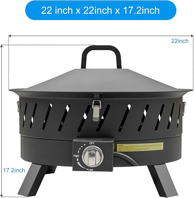 22 inch Portable Propane Fire Pits, Gas Fire Pit Bowl for Outside with Lid & Handle, Smokeless Gas Firebowl,Propane Firepit for Camping, Patio, Yard, Garden