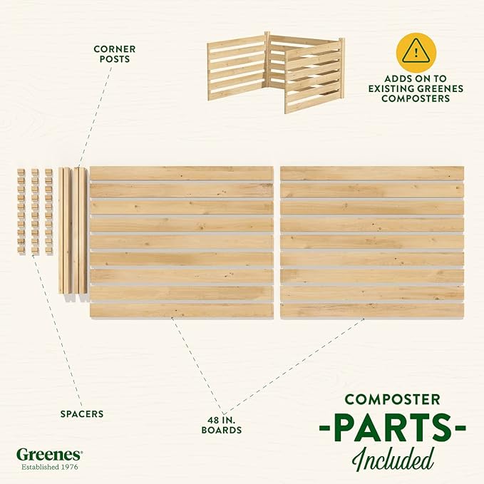 Greenes Fence Cedar Wood Composter Add-On Kit, 36" L x 36" W x 31" H / 173.92 gallons - Not Meant for Independent use; to be Added on to RCCOMP36 Composter Kit - Made in USA with North American Cedar