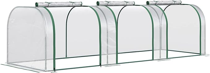 Outsunny 10' x 3' x 2.5' Mini Greenhouse, Portable Tunnel Green House with Roll-Up Zippered Doors, UV Waterproof Cover, Steel Frame, Clear