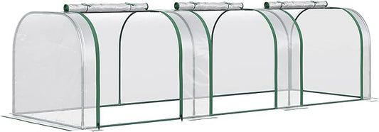 Outsunny 10' x 3' x 2.5' Mini Greenhouse, Portable Tunnel Green House with Roll-Up Zippered Doors, UV Waterproof Cover, Steel Frame, Clear