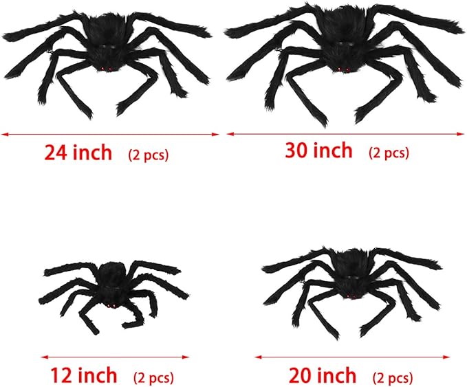 Dreampark Realistic Hairy Spider Decorations - 8 Pcs Scary Spider Props for Indoor/Outdoor House Yard Creepy Halloween Decor