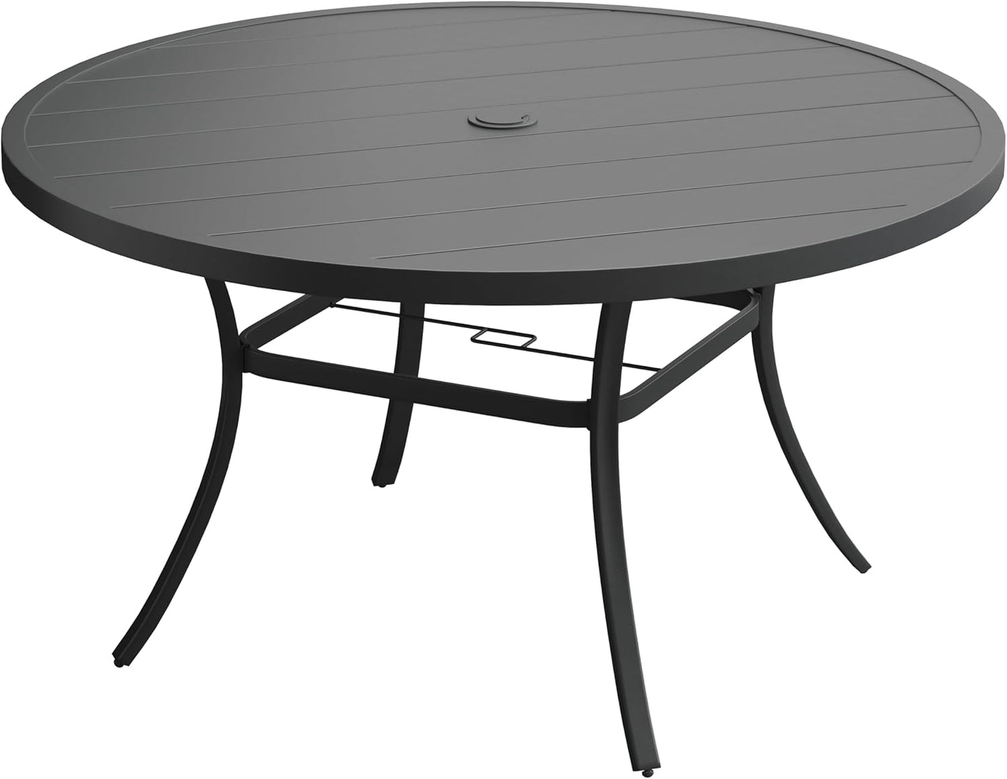 VICLLAX 53" Outdoor Round Patio Table for Lawn Garden, All Weather Metal Round Patio Dining Table with Adjustable Umbrella Hole, Patio Table for 8 Person, Black Tabletop