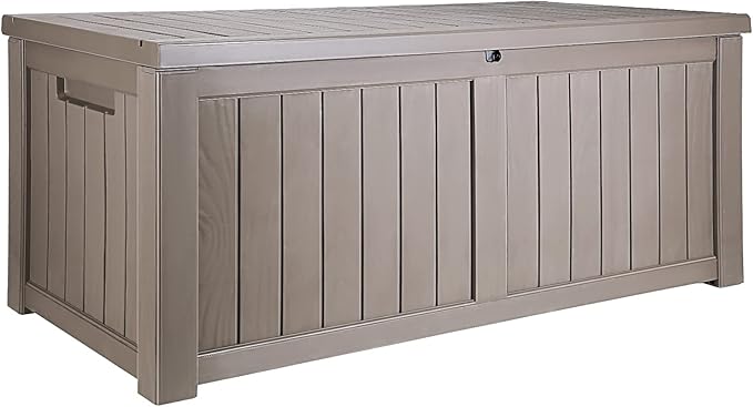 VEVOR Deck Box, 120 Gallon Outdoor Storage Box, 56.3" x 26.6" x 23.8", Waterproof PP Deckbox with Aluminum Alloy Padlock, for Patio Furniture,Garden Tools, Outdoor Cushions, Gray