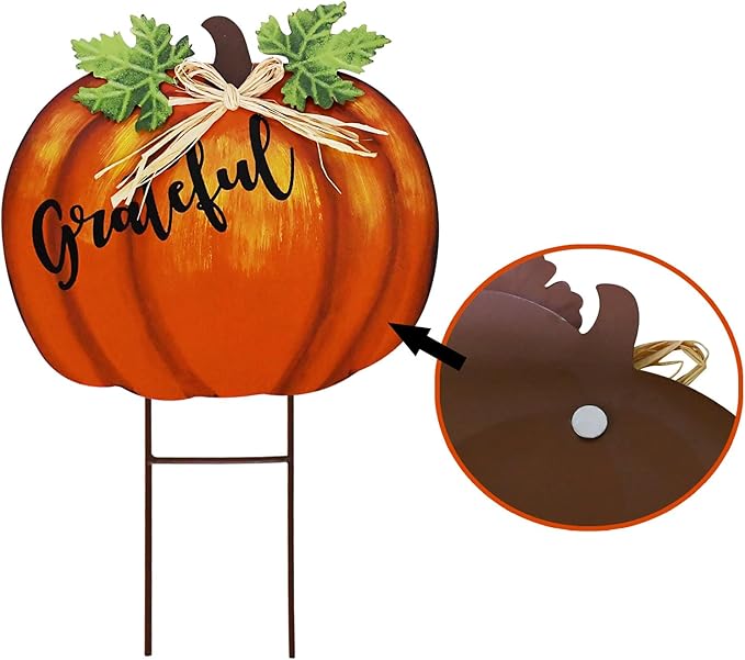 Metal Yard Pumpkin Fall Stakes Decorative Standing Garden Welcome Signs Lawn Stake Outdoor Autumn Harvest Halloween Thanksgiving Decor Pumpkins Pathway Decoration (Orange)