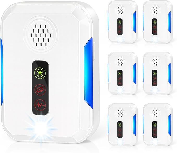 Electronic Mouse Mice Traps Spider Repellent Indoor for Home, Ultrasonic Pest Control Insect Repeller Plug in with Flash Light to Keep Roach Rat Rodent Bug Mosquito Ant Insect Away for House(6Pack)