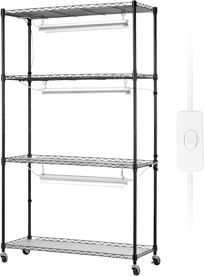 VEVOR Plant Stand with Grow Light, 4 Tier Plant Shelf with 90W Grow Light for Indoor Plants, 3 Modes Grow Light Shelf Full Spectrum Lights Adjustable Metal Plant Stand for Seed Starting