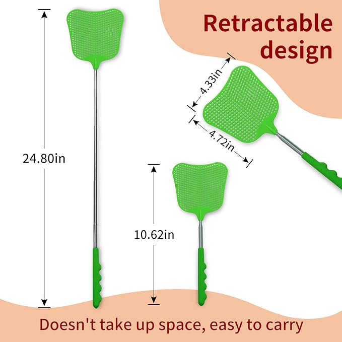 Fly Swatters 3 Pack, Durable Telescopic Stainless Steel Handle, Heavy Duty Bug Zapper Racket, Upgraded Plastic Fly Swatter Set for Indoor Outdoor Home Hiking Camping Garden, Blue Black Green