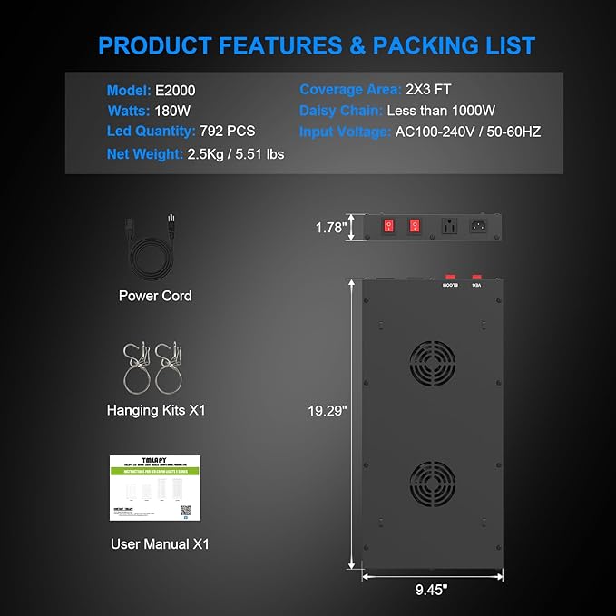 200W LED Grow Light, Plant Lights for Indoor Growing, Full Spectrum Grow Lights for Indoor Plants with Daisy Chain for 2x3 Grow Gent