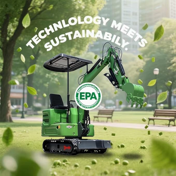 Mini Excavator for 1 Ton B&S Engine with Hydraulic Thumb Clamp,Standard Bucket, 200mm Bucket,Ripper, Mud Bucket, Rake, Auger,Grapple, Quick Change Attachments (G 7 attachments-2)