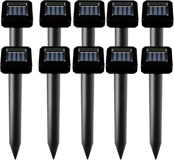 Solar-Powered Mole Repellent 10P Outdoor, Gopher Repellent for Lawn Garden Yard, Mole and Vole Repeller Waterproof, Effectively Repels Gophers Snake Black