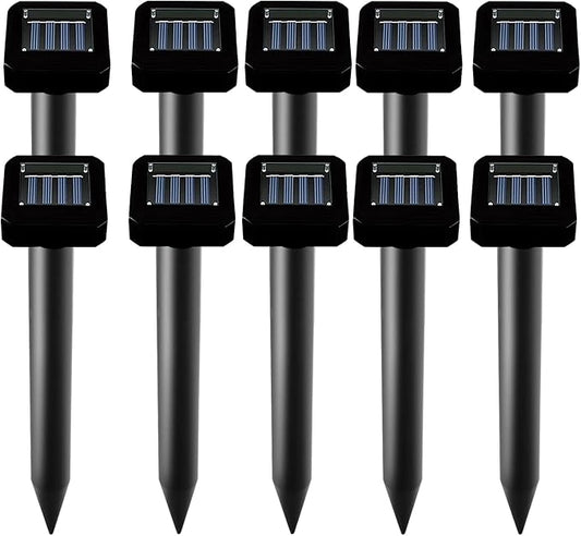 Solar-Powered Mole Repellent 10P Outdoor, Gopher Repellent for Lawn Garden Yard, Mole and Vole Repeller Waterproof, Effectively Repels Gophers Snake Black