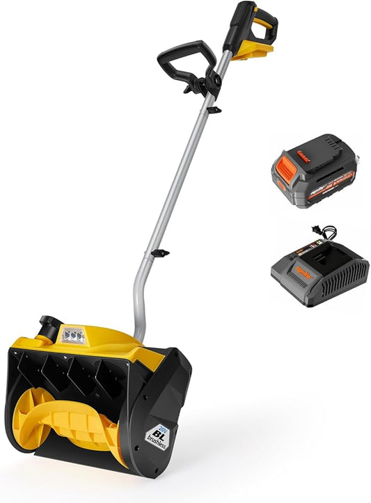 Cordless Snow Shovel Compatible with Dewalt 20V Max Battery, 12” Brushless Snow Blower Electric Snow Thrower, w/4.0 Ah Battery & Charger, LED Light, Safety Switch, Adjustable Direction & Front Handle