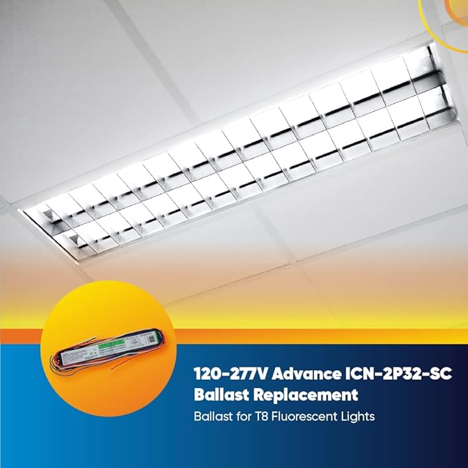 Technical Precision Replacement for Advance ICN-2P32-SC Ballast 120 277v Operates on F17T8, F25T8, F30T8, F32T8, F32T8/ES, F36T8, PL-L40W, F40T8 - Instant Start - 1 Pack