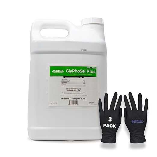 GlyPhoSel Plus Weed Killer, Post Emergent, Long-Lasting Action, Eliminates Tough Weeds from Leaf to Root, For Non-Crop Areas, Pet Safe, Includes 3-pack of Agrisel Protective Gloves, 320 Ounces
