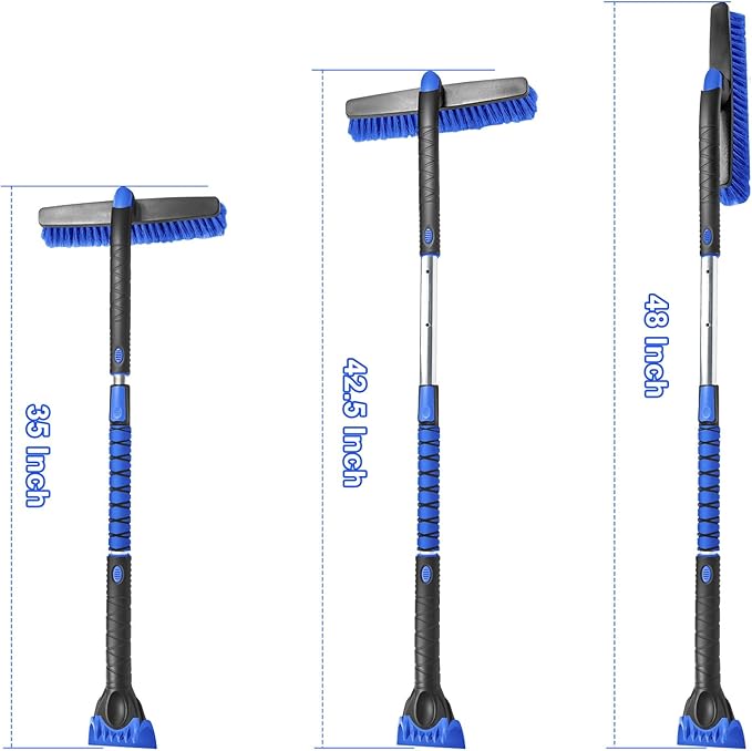 HEEYA 48 Inch Long Snow Brush for SUV, Extendable Ice Scraper and Brush with Foam Grip, 360° Pivoting Snow Car Brush for Truck Auto Jeep RV Vehicle Windshield Window - Blue