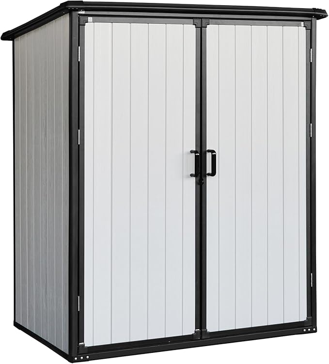 c Outdoor Storage Shed Waterproof Resin Cabinet Heavy Duty Metal Sheds, with Lockable Doors,Tool Sheds for Garden,Backyard,Lawn,Bikes and Patio Furniture,Easy Assembly,Gray