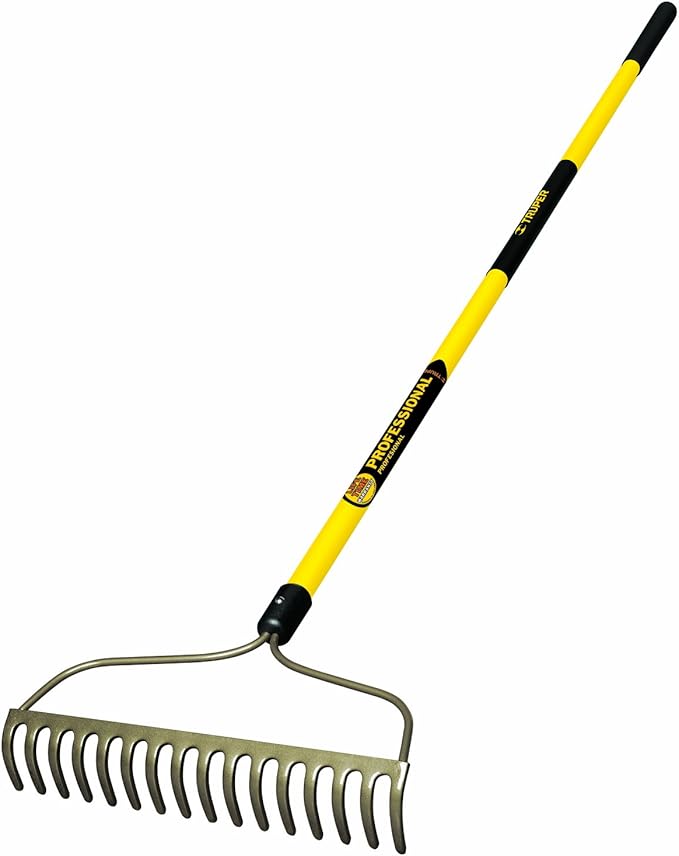 Truper 31379 Tru Pro Welded Bow Rake with Fiberglass Handle, 10-Inch Grip, 60-Inch