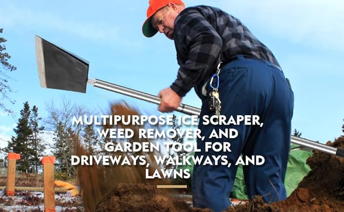 Garden Shovel, Floor Cleaning Scraper Tool, Snow Shovel Ice Scraper, 47 inch Weed Removal Tool with 3 Sections Long Handle for Moss,Sidewalks, Driveway Yard Working - Heavy Duty