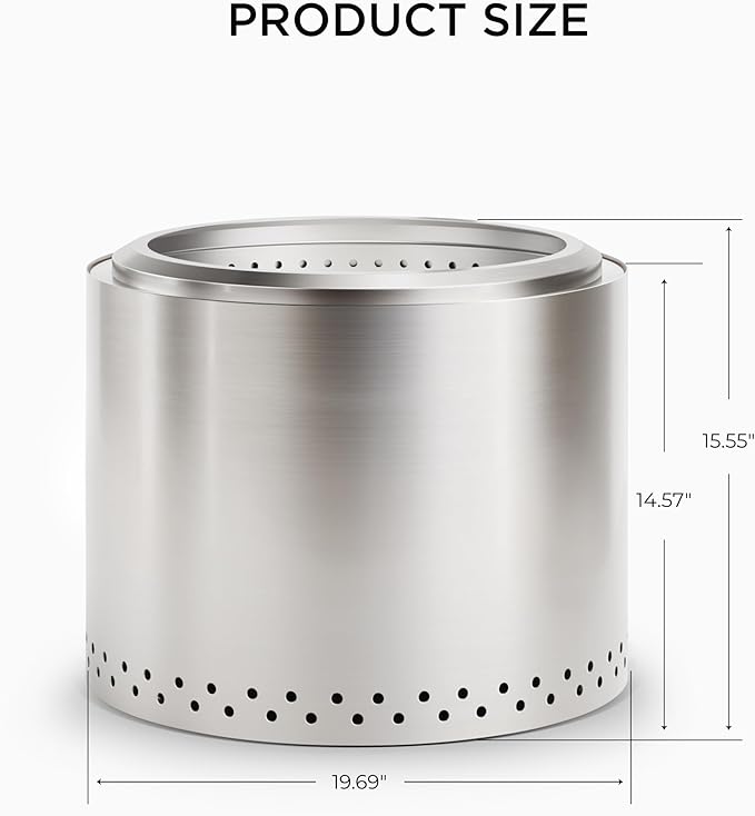 Smokeless Fire Pit, 19.7 inch Firepits for Outside with Removable Ash Pan, Portable Low Smoke Stainless Steel Outdoor Fire Pits, Lightweight Wood Burning Smokeless Firepit for Camping, Bonfire, Picnic