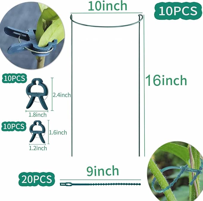 TCBWFY 10 Pack Plant Support Stakes for Peony,10" Widex16 High Heavy Duty Peony Cages and Support,Metal Peony Supports for Outdoor Indoor Plants,Plant Supports for Peony,Tomatoes,Hydrangea,Rose