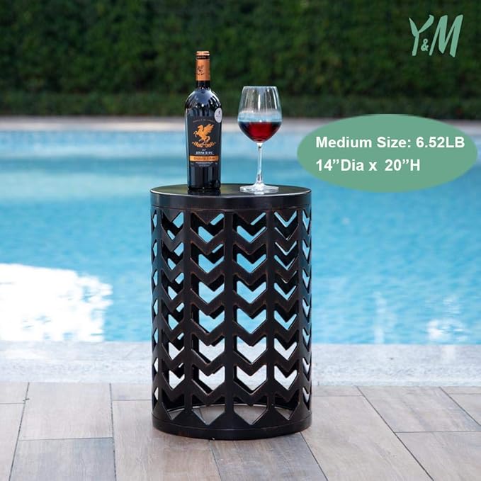 Y&M Nesting Side Table, Set of 3 Stacking Coffee Tables for Living Room End Tables, Outdoor Decorative Garden Stool with Heavy Duty Modern Industrial Decor - Black with Bronze (Ship from US)