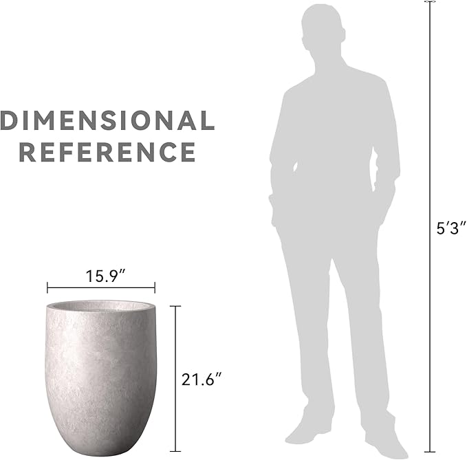 Kante Tall Concrete Planter, 21.7-Inch Height Light Gray Large Indoor Outdoor Plant Pot with Drainage Hole for Patio Garden Home, Modern Decor for Flowers and Tree