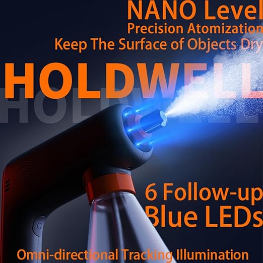 Cordless Electric Disinfection Fogger, Detachable Stainless Steel Nozzle, 3-Gear Adj 14.2oz Sanitizer Atomizer, Blue Light Nano Spray Gun for Place Cleaning/High-Touch Item Contactless Sanitization