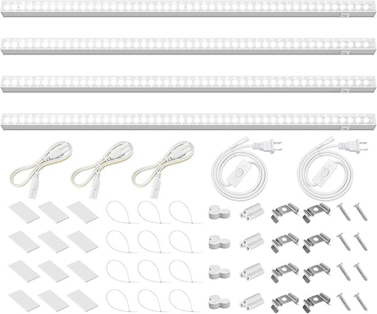 Barrina T5 Grow Lights for Indoor Plants, 2FT 40W (4 X 10W) LED Grow Light with Separate Switch, Linkable Grow Lamp, Indoor Plant Lights for Growth with White Cover, 5000K, 4 Packs