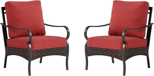 Sophia & William Extra Large Outdoor Patio Sofa Chairs Set 2 PCS Heavy-Duty Porch Furniture with High Back & Deep Seating Area, 5.5" Thicken Cushions for Deck, Lawn, Outside (Red)