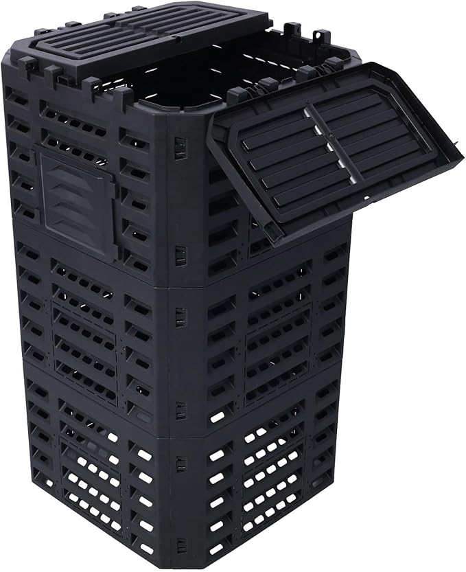90 Gallon Garden Composter Bin - Premium Recycled Plastic, Large 340 Liter Capacity, Easy Assembly, Lightweight, Aerating Outdoor Compost Box for Fertile Soil