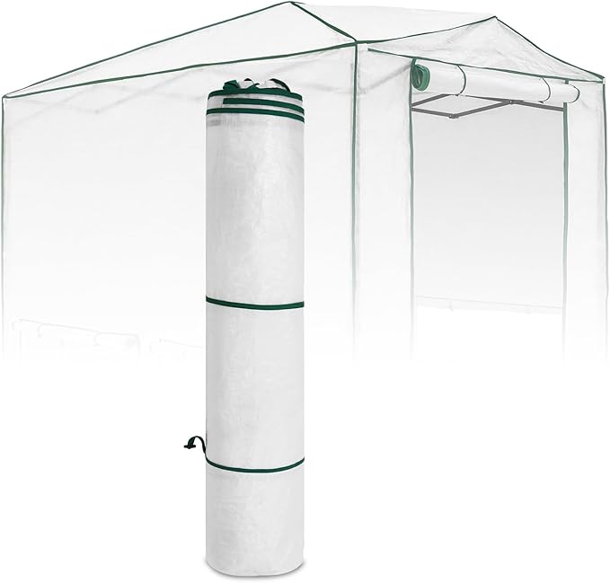 EAGLE PEAK Woven Replacement Cover for 8x6 Portable Walk-in Pop up Greenhouse, Front and Rear Roll-Up Zipper Entry Doors and 4 Roll-Up Side Windows (Frame Not Included), White