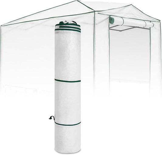 EAGLE PEAK Woven Replacement Cover for 8x6 Portable Walk-in Pop up Greenhouse, Front and Rear Roll-Up Zipper Entry Doors and 4 Roll-Up Side Windows (Frame Not Included), White
