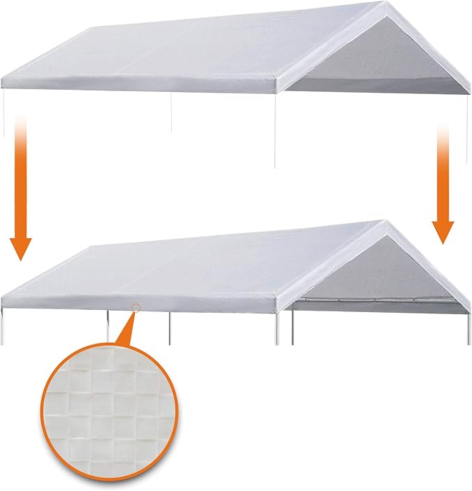 Strong Camel 10'x20' Carport Replacement Canopy Cover for Tent Top Garage Shelter Cover with Ball Bungees (Only Cover, Frame is not Includ (White, 10x20)