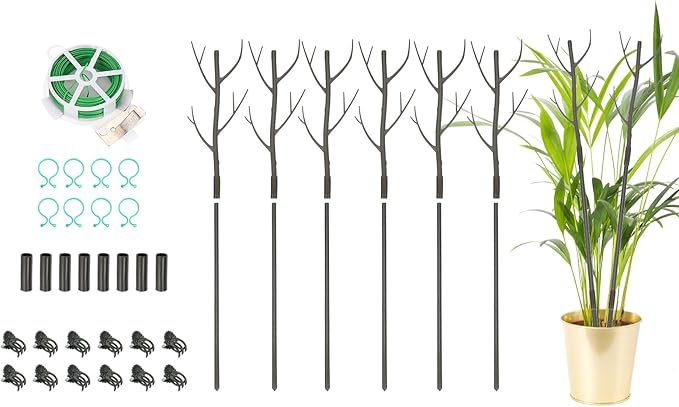 uxcell Plant Support Stakes Set, 6 Pcs Twig Plant Stem Support Structures 27.5" Plants Branches Supports with Extension Poles, Orchid Clips, Plants Tie for House Potted Monstera, Brown
