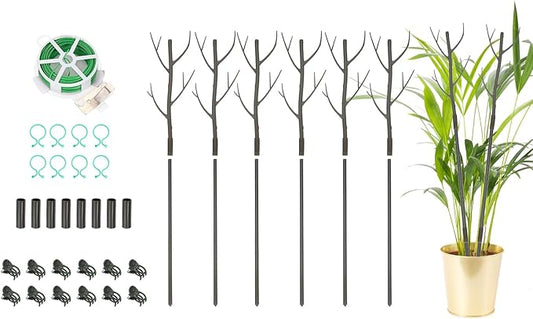 uxcell Plant Support Stakes Set, 6 Pcs Twig Plant Stem Support Structures 27.5" Plants Branches Supports with Extension Poles, Orchid Clips, Plants Tie for House Potted Monstera, Brown