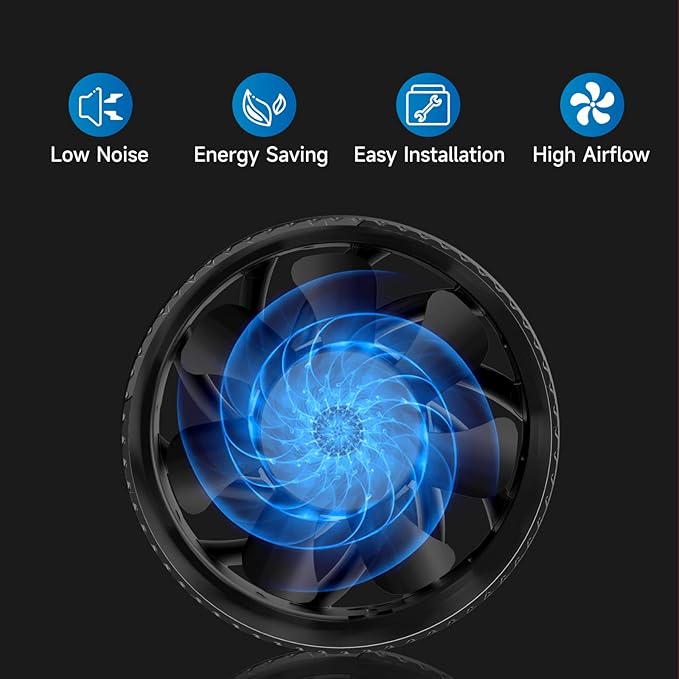 Hon&Guan 6" Air Filtration Kit: 6 Inch Inline Duct Fan with Speed Controller, 12" High Carbon Filter, 8 Ft Ducting & Rubber Coupler, Ventilation System for Grow Tents, Indoor Gardening, Hydroponics