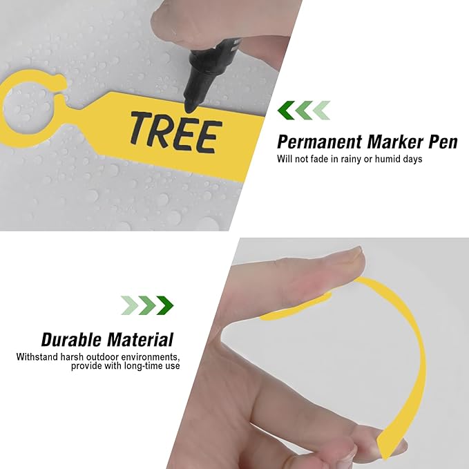 Plant Labels Yuanling 100Pcs Plastic Waterproof Plant Tree Tags Nursery Garden Markers for Indoor Outdoor Gardening Plants Vegetables Flowers Potted (Yellow Color with 1 Marker Pen)