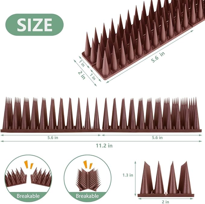 Bird Spikes, 20 Packs Bird Deterrent, Raccoon and Squirrel Deterrent, for Outdoor Repelling Birds and Reptiles, Squirrel Spikes for Fences and Roofs to Keep Birds Away（Brown）