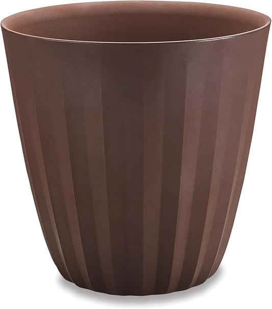 Crescent Garden Pleat Modern Decorative Planter, Indoor/Outdoor Pot, Resin Planter with Drain Hole - 19" W x 19" H (Bark)