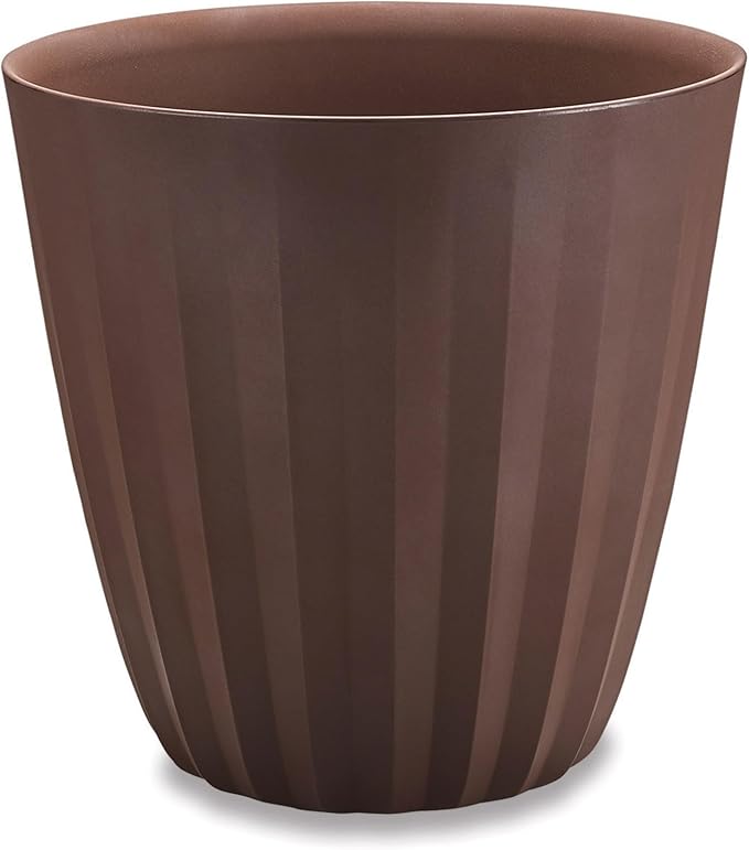 Crescent Garden Pleat Modern Decorative Planter, Indoor/Outdoor Pot, Resin Plant Pot with Drain Hole - 23" W x 23" H (Bark)
