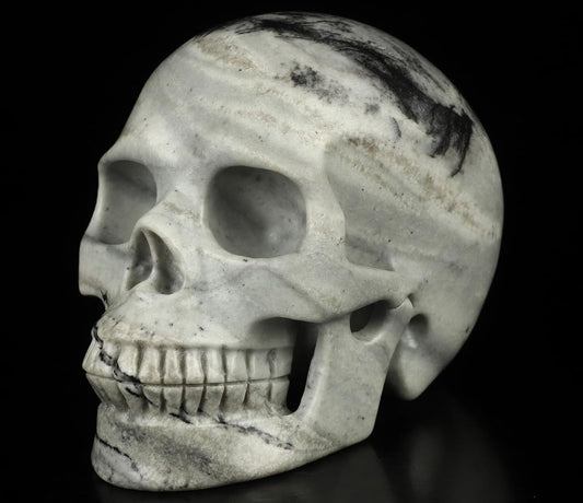 Skullis 5.0”Picasso Jasper Crystal Skull, Hand Carved Gemstone Fine Art Sculpture, Reiki Healing Stone Statue.3160
