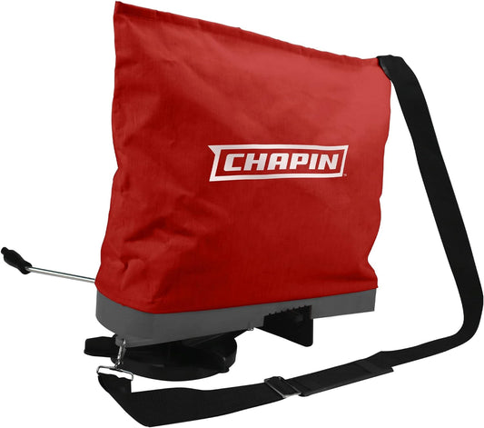 Chapin 84700A 25-Pound Professional Handheld Bag Seed spreader with Waterproof Bag, Enclosed Gears, Rear Baffle, Adjustable Shoulder Strap and Multiple Spread Options, Red