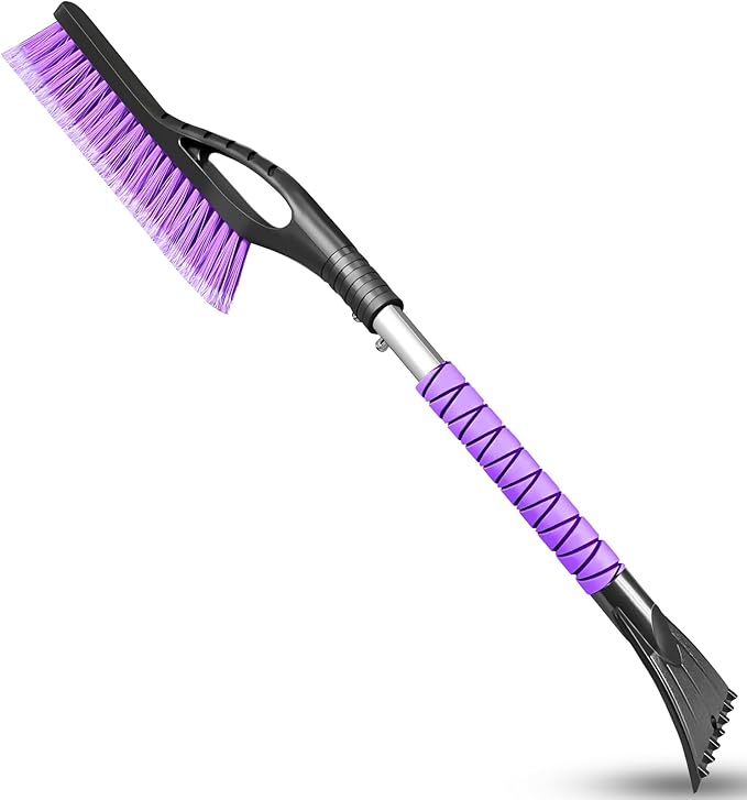 HEEYA 27 Inch Ice Scraper and Brush for Car, Snow Brush and Ice Scraper with Foam Grip, Detachable Snow Scraper for SUV Truck Jeep Vehicle Auto Windshield Window - Purple