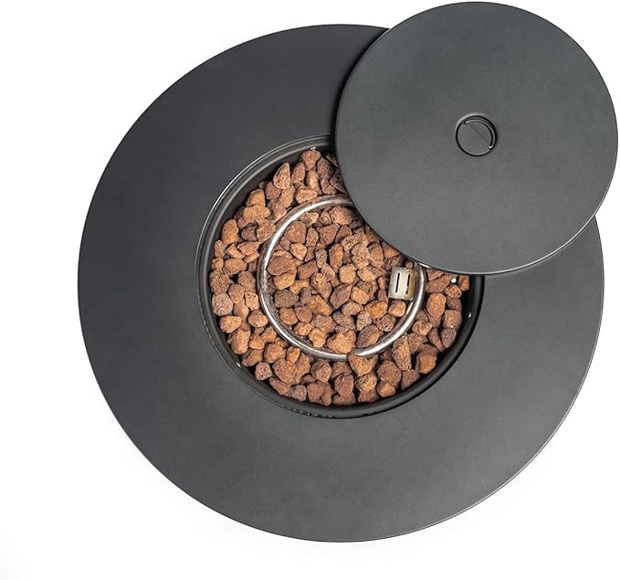 30'' Round Propane Fire Pit Table, 50,000 BTU Steel Gas FirePit for Outdoor, Fire Table with Lid, Add Warmth & Ambience to Gatherings and Parties On Patio Deck Garden Backyard, Black.