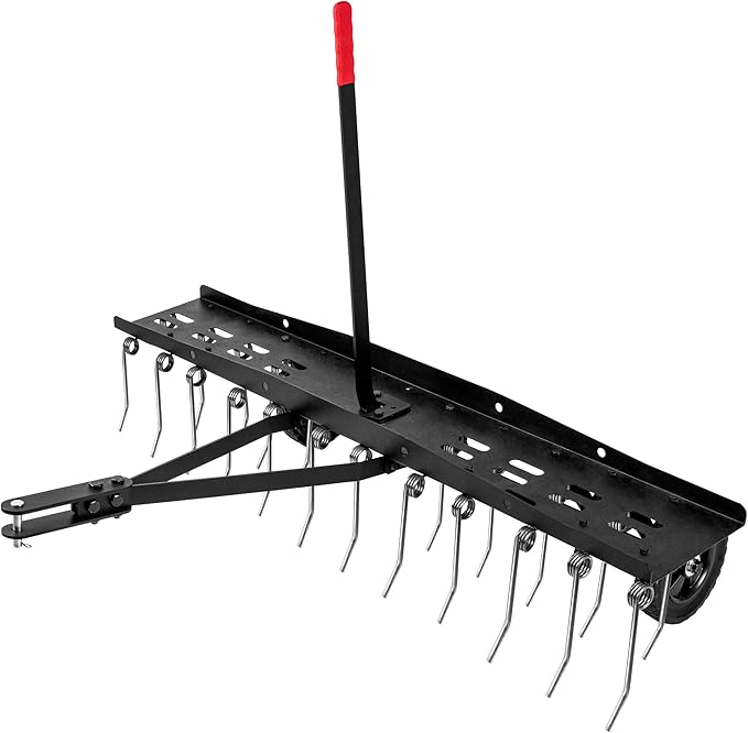 Suchtale 48inch Tow Behind Dethatcher with 24 Spring Steel Tines,Lawn Sweeper Garden Grass Tractor Rake Removes Thatch from Large Lawns, Riding Lawn Mower Attachments for Outdoor Yard Tools Lawn Care