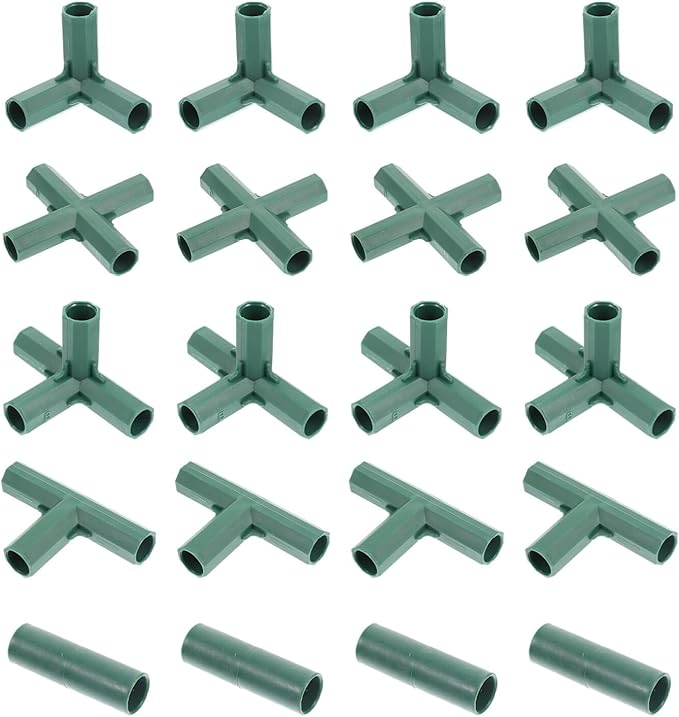 Yardwe Greenhouse Connector - 20 Pcs 16Mm Gardening Frame Joints for Plant Support Versatile 5 Types Pole Connectors for Trellis Shed and Flower Greenhouses
