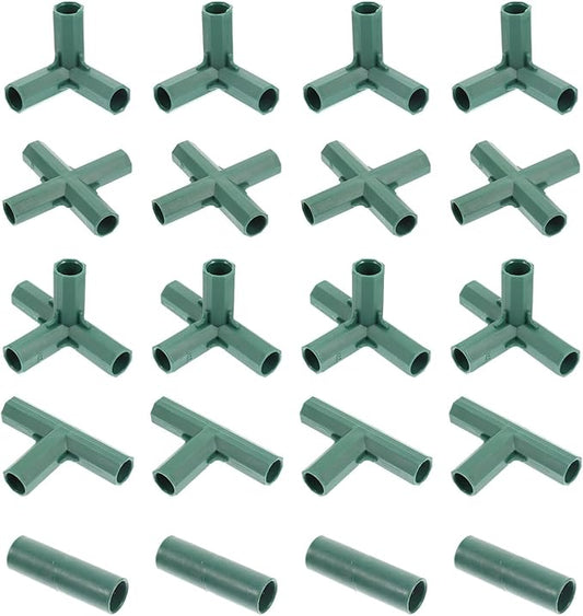 Yardwe Greenhouse Connector - 20 Pcs 16Mm Gardening Frame Joints for Plant Support Versatile 5 Types Pole Connectors for Trellis Shed and Flower Greenhouses