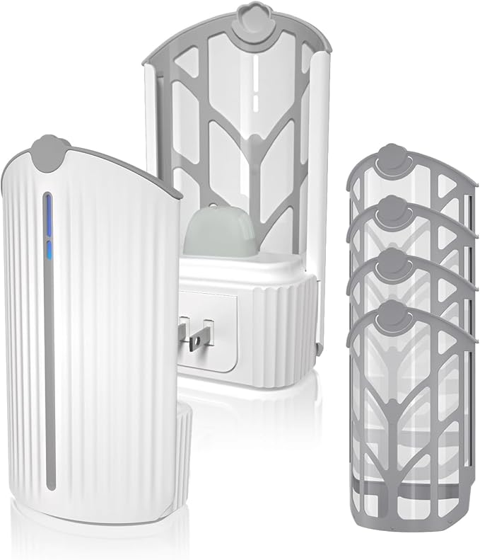 Flying Insect Trap, Fruit Fly Trap Plug in Indoor Bug Catcher with 4 Refill for Gnats, Moths, House & Fruit Flies - Refill Compatible with ZevoM364A/Max (1 Devices + 4 Refills)